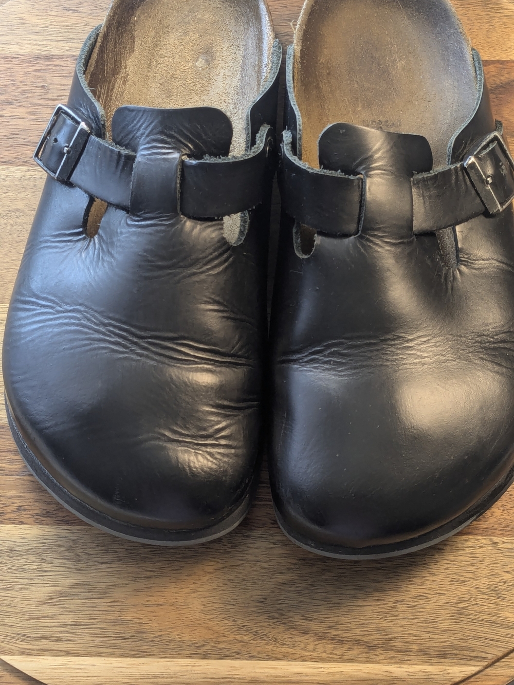 Birkenstock Boston Black Leather Clogs EU 39 US 8 Buckle Slip On Shoes